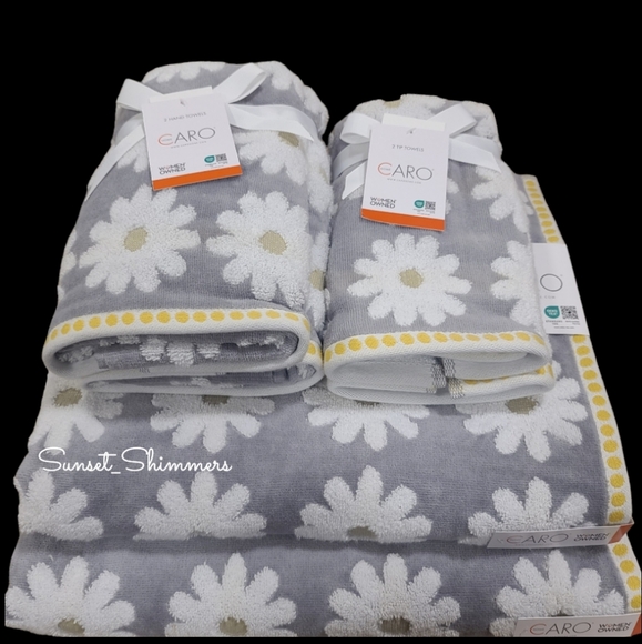 Caro Home Other - 🌼 Caro Home 6pc White Gray Yellow Daisies 2 Bath 2 Hand 2 Tip Towel Set New 🌼